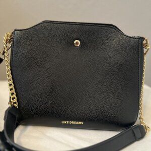 Like Dreams Handbag, Black with Gold Accessories, 2 straps